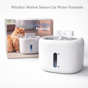 Wireless Motion Sensor Cat Water Fountain – White – NEW IN BOX!
